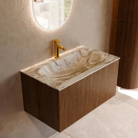 Mondiaz Kurve-dlux 80cm badmeubel dusk met 1 lade en wastafel big small midden 1 kraangat glace
