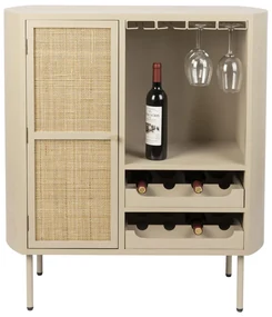 Beige Wijnkast Met Rotan - 90x38x100cm.
