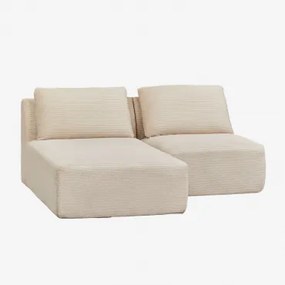 2-delige Modulaire Chaise Longue-bank Met Vacuümverpakt Corduroy-frame Corduroy Beige – Linnen - Sklum