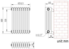 Eastbrook Rivassa 4 koloms radiator 45x60cm staal 1796W wit glans