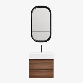 Badkamermeubelset Van Hout En Essenhoutfineer Met Geïntegreerde Wastafel Ona Donker Hout & Ovaal Met Plank Zwart 50x90 Cm Warien & Zwart - Sklum