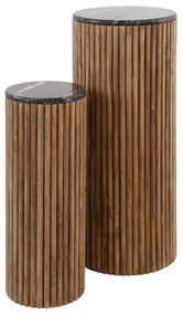 Set Plantenzuilen Hout Met Marmer - 35 X 35cm.