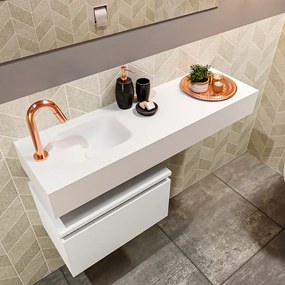 Mondiaz Andor toiletmeubel 50cm mat wit met witte wastafel 100cm links met kraangat