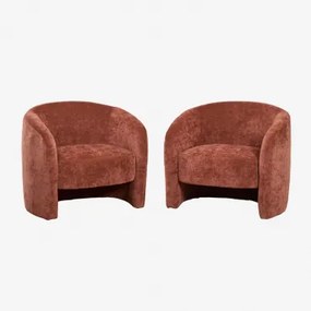 Set Van 2 Gombren Fauteuils Stof Chenille Rood – Klei - Sklum