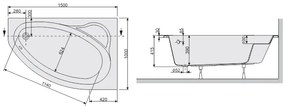 Plazan Ekoplus hoekbad 150x100cm wit rechts inclusief potenset