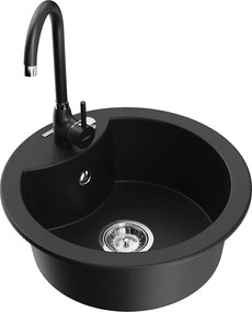 Mexen Diego granieten 1-komorige spoelbak met Telma keukenkraan, zwart - 6512-77-670200-70