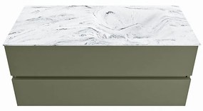 Mondiaz Vica DLux badmeubel 110cm army 2 lades met wastafel glace rechts zonder kraangat