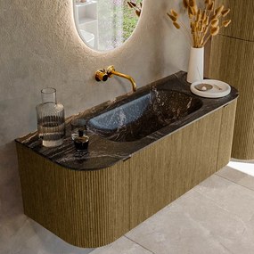 Mondiaz Kurve-dlux 120cm badmeubel ronding links/rechts dusk met 1 lade en 2 deuren en wastafel big small midden zonder kraangat lava