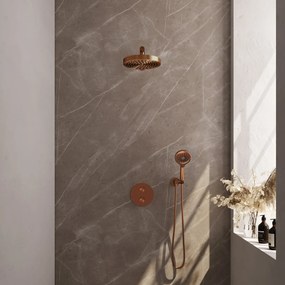 Brauer Stripe inbouw regendouche rond met 25cm hoofddouche, rechte muurarm en 3 standen handdouche set 40 koper geborsteld PVD