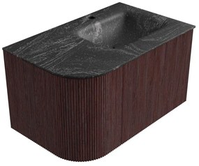 Mondiaz Kurve-dlux 75cm badmeubel ronding links ruby met 1 lade en deur en wastafel grunne kraangat rechts lava