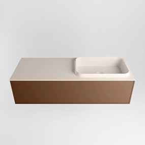 Mondiaz Erin 120cm badmeubel Rust met 1 lade en beige wastafel rechts zonder kraangaten
