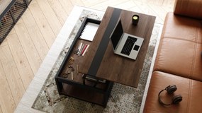 LUSSO Bruin Eiken/Zwart Mat - MODERNE SALONTAFEL MET VERHOOGD BLAD + OPBERGRUIMTE + SCHAP (OP WIELEN!)