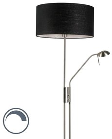 Vloerlamp met dimmer staal en zwart met verstelbare leesarm - Luxor Modern E27 rond Binnenverlichting Lamp