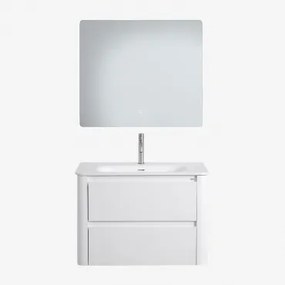 Badkamermeubelset In Hout Met Geïntegreerde Wastafel Egerton Wit & Rechthoekige Led En Anticondens 80x70 Cm Gualar & Chroom ↑20 - Sklum