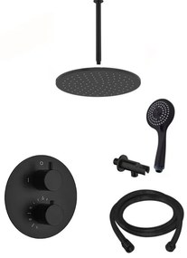 Saniclear Nero inbouwregendouche 30cm rond met plafondarm en 3 standen handdouche zwart mat