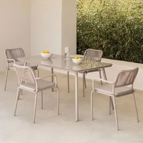 Rechthoekige Tafelset 160x90 Cm En 4 Stapelbare Tuinstoelen Van Aluminium Arhiza Bruin - Mokka - Sklum