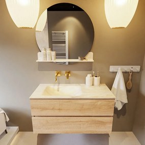 Mondiaz Vica DLux badmeubel 100cm washed oak 2 lades met wastafel ostra links zonder kraangat