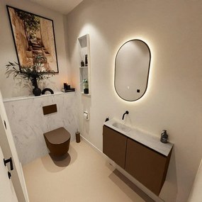 MONDIAZ TURE-DLUX 80cm toiletmeubel Rust. EDEN wastafel Opalo positie links. Zonder kraangat. TUREDX80RUSL0OPA