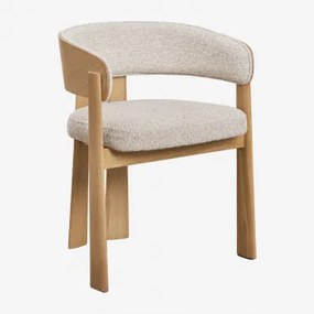 Pack Van 2 Eetkamerstoelen Met Armleuningen, Bekleed En Van Eikenhout Olea Eikenhout & Crèmebeige Boucléstof - Sklum