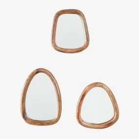 Set Van 3 Mangohouten Wandspiegels Gabael Design Mangohout - Sklum