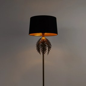 Vloerlamp goud 145 cm met katoenen kap zwart 50 cm - Botanica Landelijk E27 Binnenverlichting Lamp
