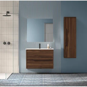 Adema Prime Essential Badkamermeubelset - 80x55x46cm - 1 rechthoekige wasbak wit - 1 kraangat - 2 lades - rechthoekige spiegel - noten (hout) SW892664/SW804531/SW724611