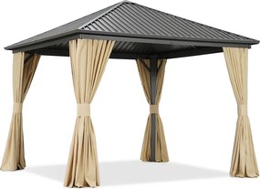 Metalen tuinhuisje Sardinia 4x4 met gordijnen Garden Point beige