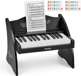 VEVOR Kinderkeyboard, 25 toetsen, Digitale houten piano, Houten piano voor kinderen vanaf 3 jaar, Mini muziekinstrument met realistisch geluid, Dubbele voeding, Instelbaar volume, Vroegtijdige muzikale educatie, Zwart