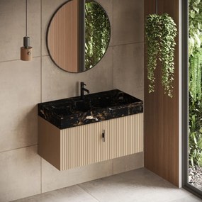 Muebles Zahora badmeubel ribbelfront 100cm macchiato met Portoro Gold wastafel met kraangat