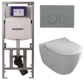 Villeroy & Boch Subway 2.0 Toiletset - Geberit inbouwreservoir - diepspoel - wandcloset - directflush - bedieningsplaat licht grijs - ronde knoppen - wit 0701131/SW1102374/ga26028/ga91964/