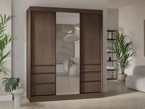 Kledingkast Toledo 120, Donkere eik, 216x180x65cm, 191.5 kg, Kledingkast deuren: Schuivend