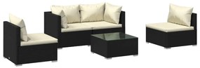 vidaXL 5-delige Loungeset met kussens poly rattan zwart