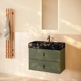 Muebles Murcia badmeubel ribbelfront 80cm legergroen met Portoro Gold wastafel met kraangat