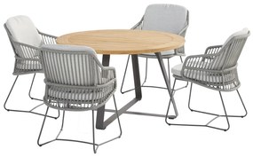 4 Seasons Outdoor Ancora diningset antraciet Silver Grey met RVS Basso tafel teakblad Ø 130 cm *** SALE ***  Tuinset    houtkleur weerbestendig