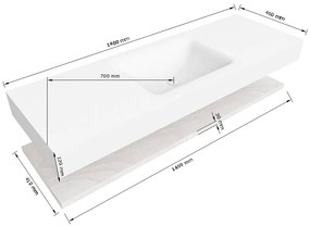 Zaro Alan badmeubel 140cm met planchet washed oak en vrijhangende wastafel cloud midden 1 kraangat talc