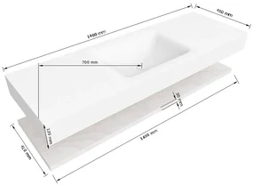 Zaro Alan badmeubel 140cm met planchet washed oak en vrijhangende wastafel cloud midden 1 kraangat urban