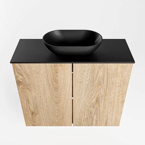 Mondiaz Fowy toiletmeubel 60cm washed oak met zwarte waskom midden zonder kraangat