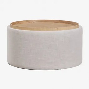 Berkeleni Ronde Gestoffeerde Salontafel Met Dienblad En Opbergruimte Ø80 Cm & Linnen Crèmebeige - Sklum