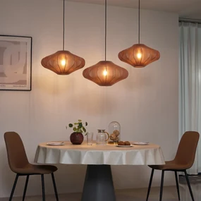 Stoffen Eettafel / Eetkamer Japandi hanglamp bruin 50cm 3-lichts - PluJapandi E27 Scandinavisch rond Binnenverlichting Lamp