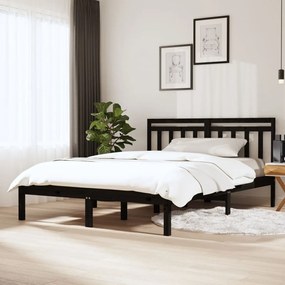 vidaXL Bedframe massief hout zwart 150x200 cm 5FT king size