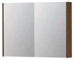 INK SPK2 Spiegelkast - 100x14x74cm - 2 deuren - dubbelzijdige Spiegel - schakelaar en stopcontact - eiken Massief eiken Chocolate 1105327