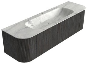 Mondiaz Kurve-dlux 160cm badmeubel ronding links/rechts shadow met 1 lade en 2 deuren en wastafel big medium midden 1 kraangat opalo