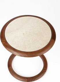 Zuiver Doppio Walnoot Bijzettafel Met Travertin - 41 X 45cm.