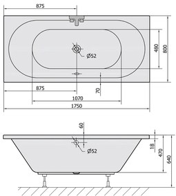 Polysan Viva B Slim ligbad 175x80x47cm wit