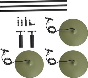 Modern railsysteem zwart met 2 spots en 3 hanglampen groen 1-fase - Slimline Uzzy Panzi