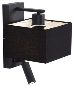 Moderne wandlamp zwart vierkant met leeslamp - Puglia
