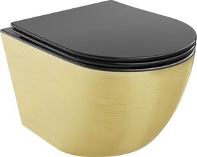 Mexen Lena wc-pot Rimless met langzaam vallende slanke zitting, duroplast, zwart mat/gouden lijnpatroon - 30224077