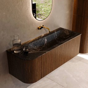 Mondiaz Kurve-dlux 125cm badmeubel ronding links dusk met 1 lade en deur en wastafel big medium rechts zonder kraangat lava