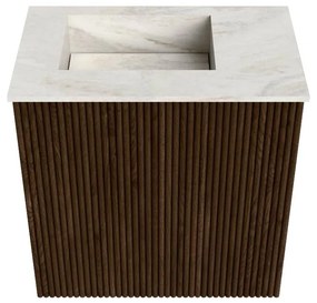 Mondiaz Joya DLux 40cm toiletmeubel walnut met wastafel faye links zonder kraangat ostra