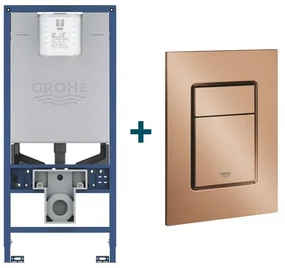 GROHE Rapid SLX Inbouwreservoir - frame netspanning - douchewc aansluiting - GROHE Skate cosmopolitan bedieningsplaat - Geborsteld Warm Sunset sw242316/sw405420